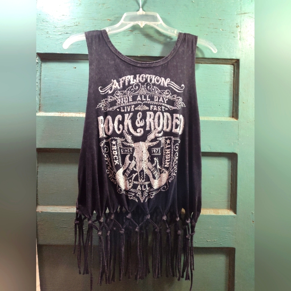 Affliction Medium custom cut open back tank. Never worn. In like new condition.